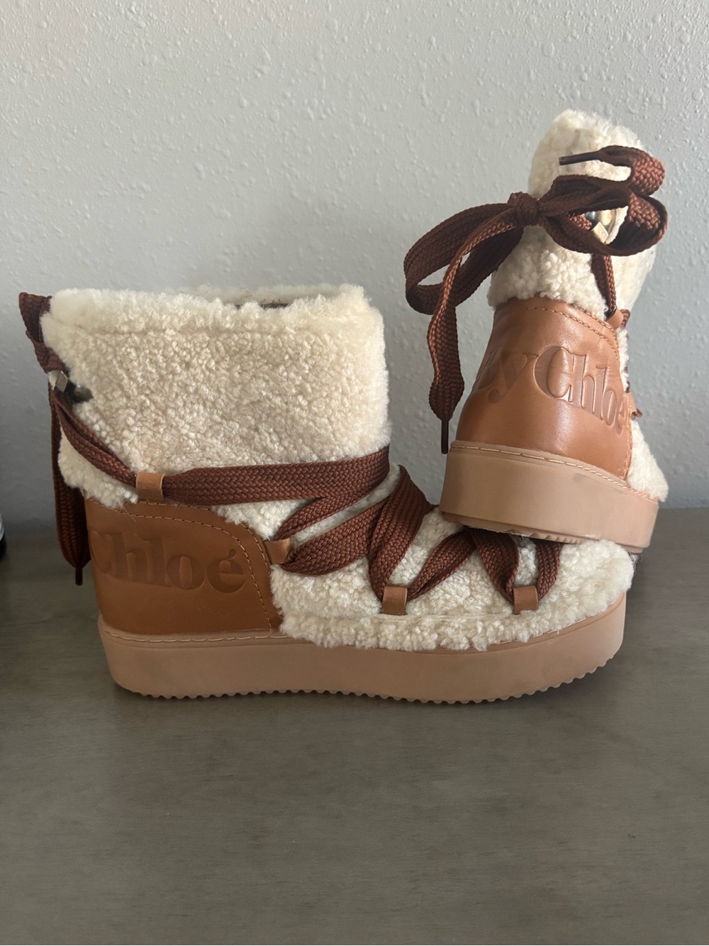 See By Chloé Charlee Shearling and Leather Boots